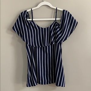 Doe & Rae Off-The-Shoulder Striped Blouse